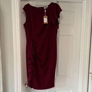 Chic Burgundy Ruffle Midi Dress